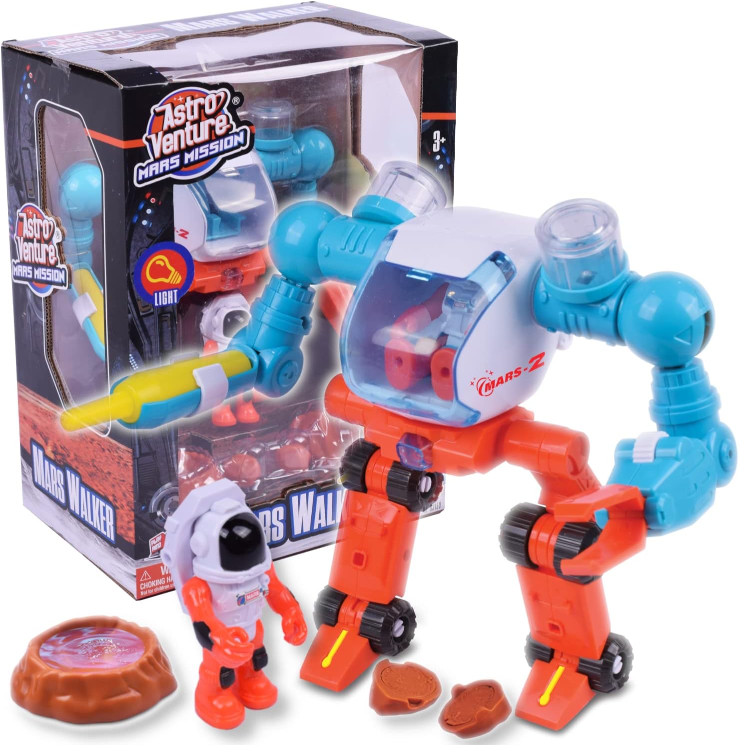 ASTRO VENTUREAstro Venture Mars Walker Mars Mission Space Toy, Transformable Explorer Robot with Light, Astronaut Figure and Accessories, Transform from Walking to Driving Mode