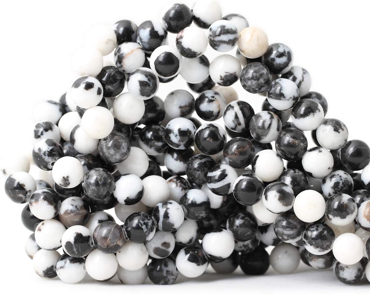 45PCS 8mm Natural Black White Zebra Jasper Gemstone Round Loose Beads Crystal Energy Stone for DIY Jewelry Making 1 Strand 15"