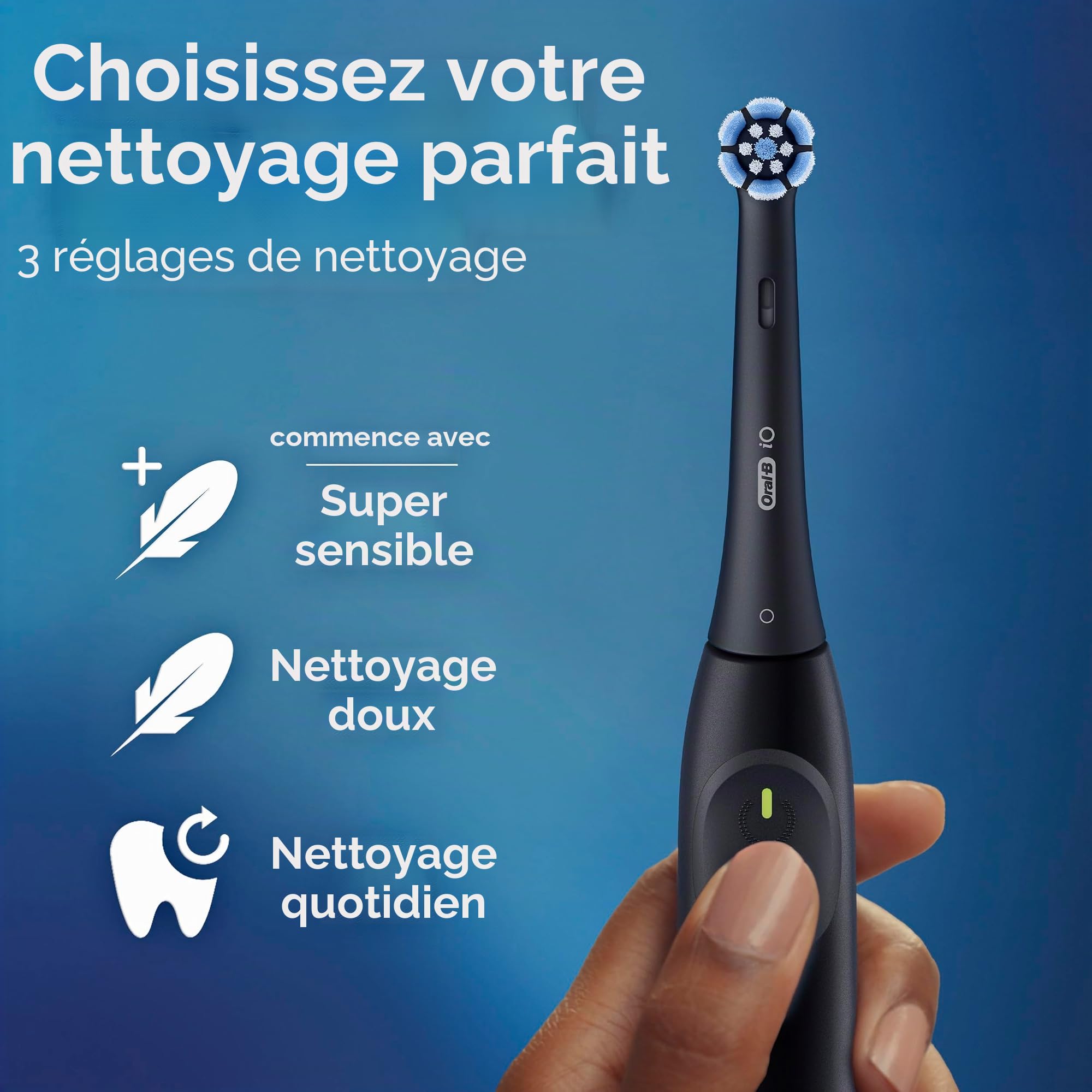 Oral-B iO Brosse à Dents Électrique Série 2 Rechargeable Bleu Foncé avec 1 Tête de Brosse de Soin Souple, Capteur de Pression Automatique pour Protéger Les Gencives, 3 Modes, Minuterie de 2 Minutes