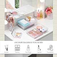Vista 3 de STORi SimpleSort 3-Piece Stackable Clear Drawer Organizer Set 9" x 6" x 2" Rectangle Trays Wide Makeup Vanity Storage Bins and Office Desk