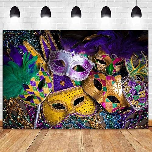 Miniatura 4 de Telones de fondo de mascarada con cuentas de purpurina de color morado y dorado, máscara de carnaval para fotografía, telón de fondo de fiesta de