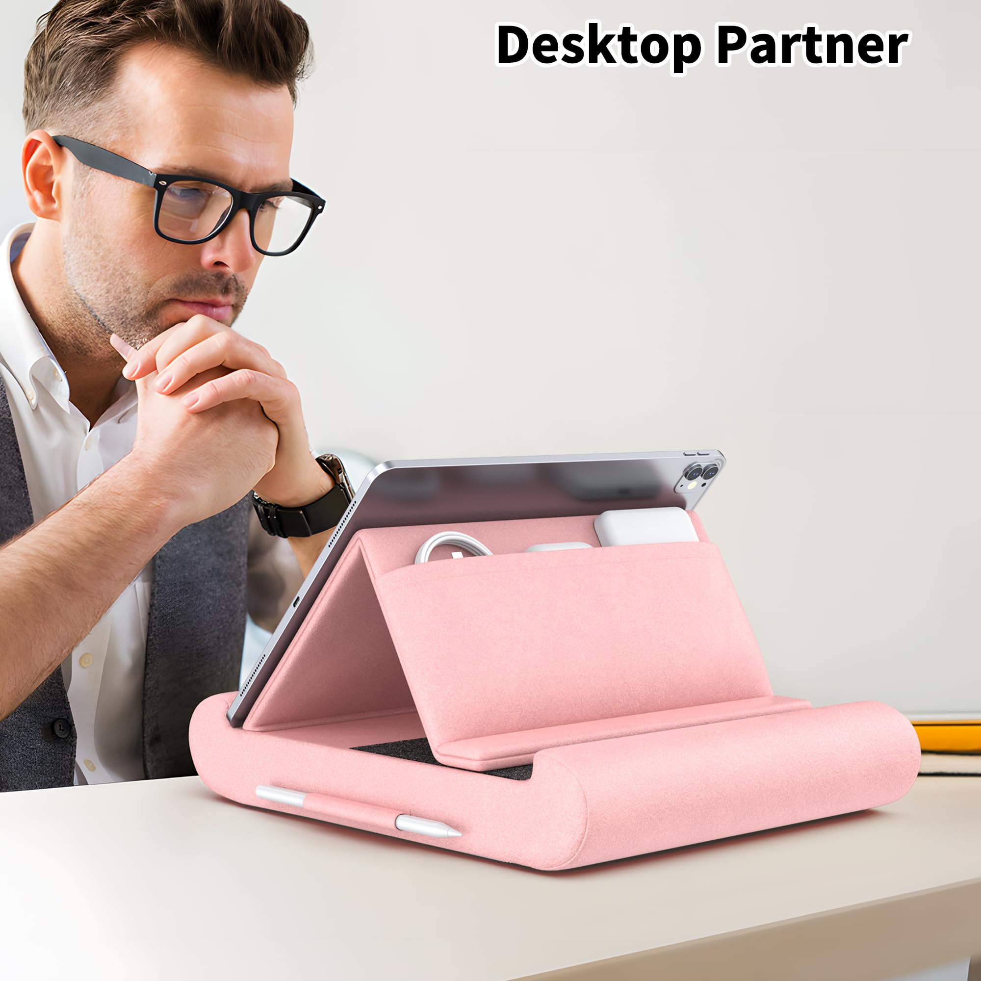 CreaDream Supporto per tablet, supporto pieghevole per tablet, da letto e scrivania, morbido cuscino con tasca e supporto per pennino, per tablet da 4-13 pollici, come iPad Pro 11, 13, Air, Mini