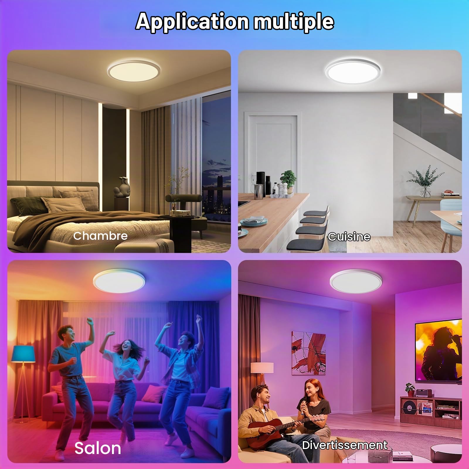 Oraymin Plafonnier LED à intensité variable avec télécommande, 24W plafonnier RGB changement de couleur rond, 3000K-6500K lampe éclairage de plafond pour chambre cuisine salon corridor balcon Ø30CM
