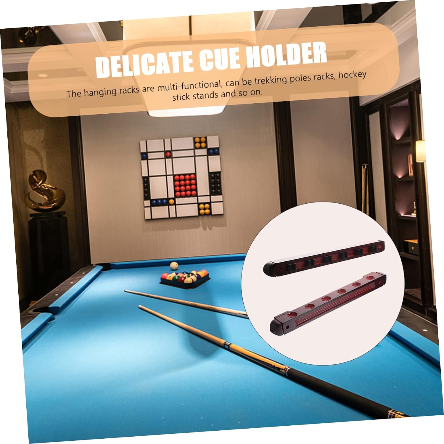 1set Delicate Holder Wall-mounted Rack for Cues Billiards Storage Stand Space-saving Pole Display for Billiard Enthusiasts and Fishing Rods