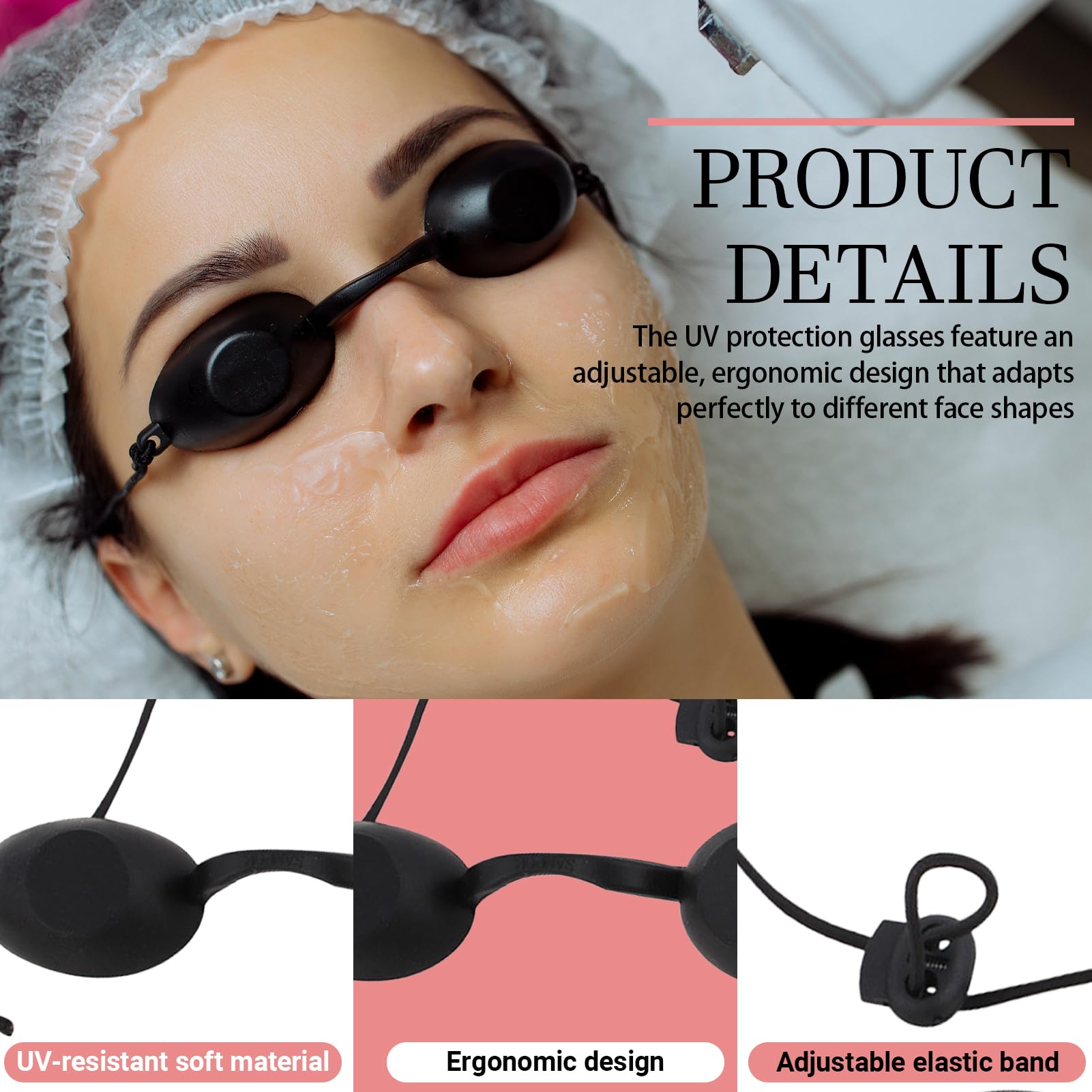3 Pezzi Occhiali Infrarossi, Occhiali di Protezione Solarium, Occhiali di Protezione UV, Occhialini sole spiaggia, per IPL UV luce Terapia a Infrarossi, Beauty Clinic (Nero)