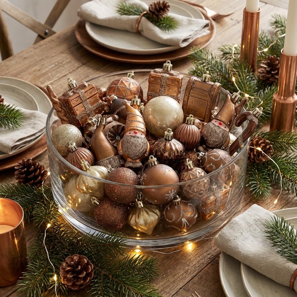 Valery Madelyn Weihnachtsbaumschmuck-Set, 100 Karat Bronze, Kupfer, Braun und Gold, bruchsicher, Weihnachtsbaumschmuck, Luxus-hängende Kugel-Ornamente für Weihnachten, Urlaub, Party-Dekoration