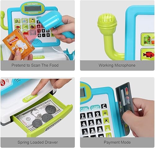 Miniatura 3 de FS Calculadora de juego de simulación de caja registradora de juguete como regalo preescolar para niños, juguete clásico con sonido, micrófono