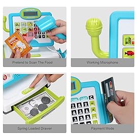 FS Pretend Play Calculator Cash Register Toy as Preschool Gift for Kids, Classic Count Toy with Sound, Microphone, Scanner, Pretend Credit Card, Play Food for Boys & Girls,45 Pieces, Ages 3 4 5 6 7