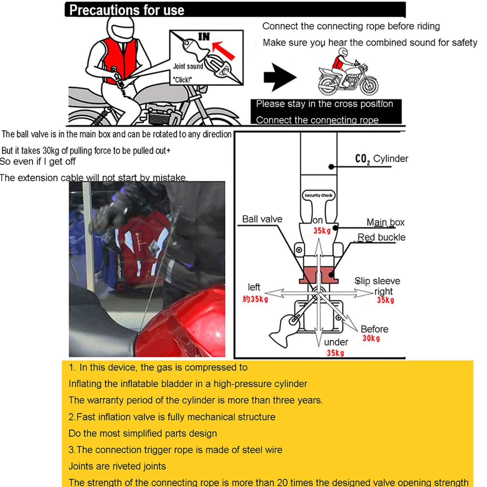 Chaleco con Airbag para Equitación Chaleco Reflectante con Airbag De Motocicleta Tejido 500D Resistente Al Desgaste Y Fácil De Limpiar Airbag De Gatillo Mecánico (No Equipado con Cilindro De Gas CO2)