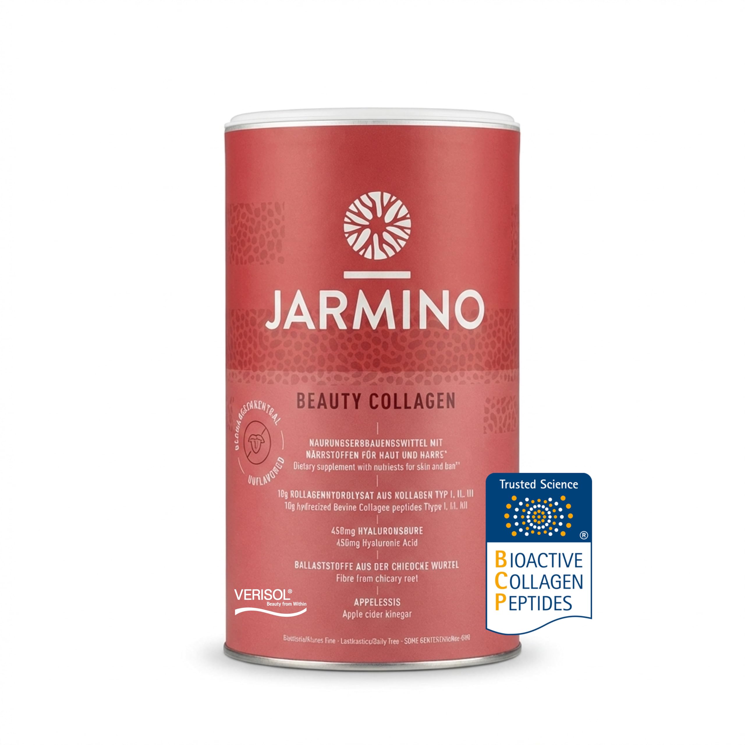 JARMINO Collagen Peptide mit Hyaluronsäure - Kollagen Pulver mit Vitamin C, Biotin, Zink - 450g - 30 Portionen - Für Strahlende Haut, Gesundes Haar und Starke Nägel | Collagen Powder mit Hyaluronsäure, Unterstützt Haut Haar Nägel, 30 Portionen, Kollagen P