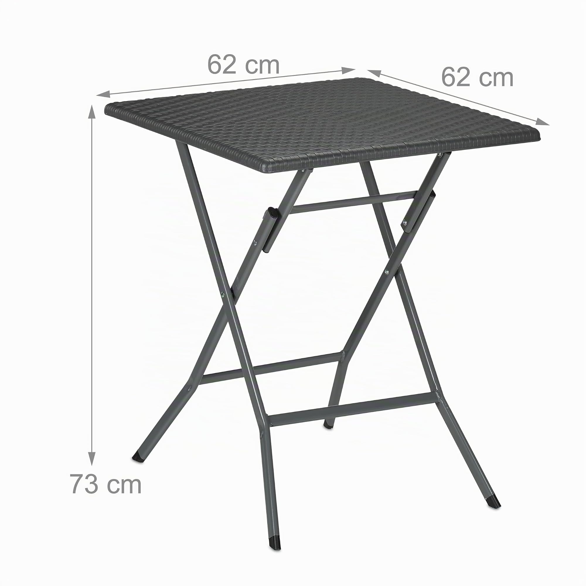 Relaxdays Gartentisch, klappbar, HxBxT: 73 x 62 x 62 cm, Rattanoptik, Kunststoff, Stahl, wetterfester Balkontisch, grau