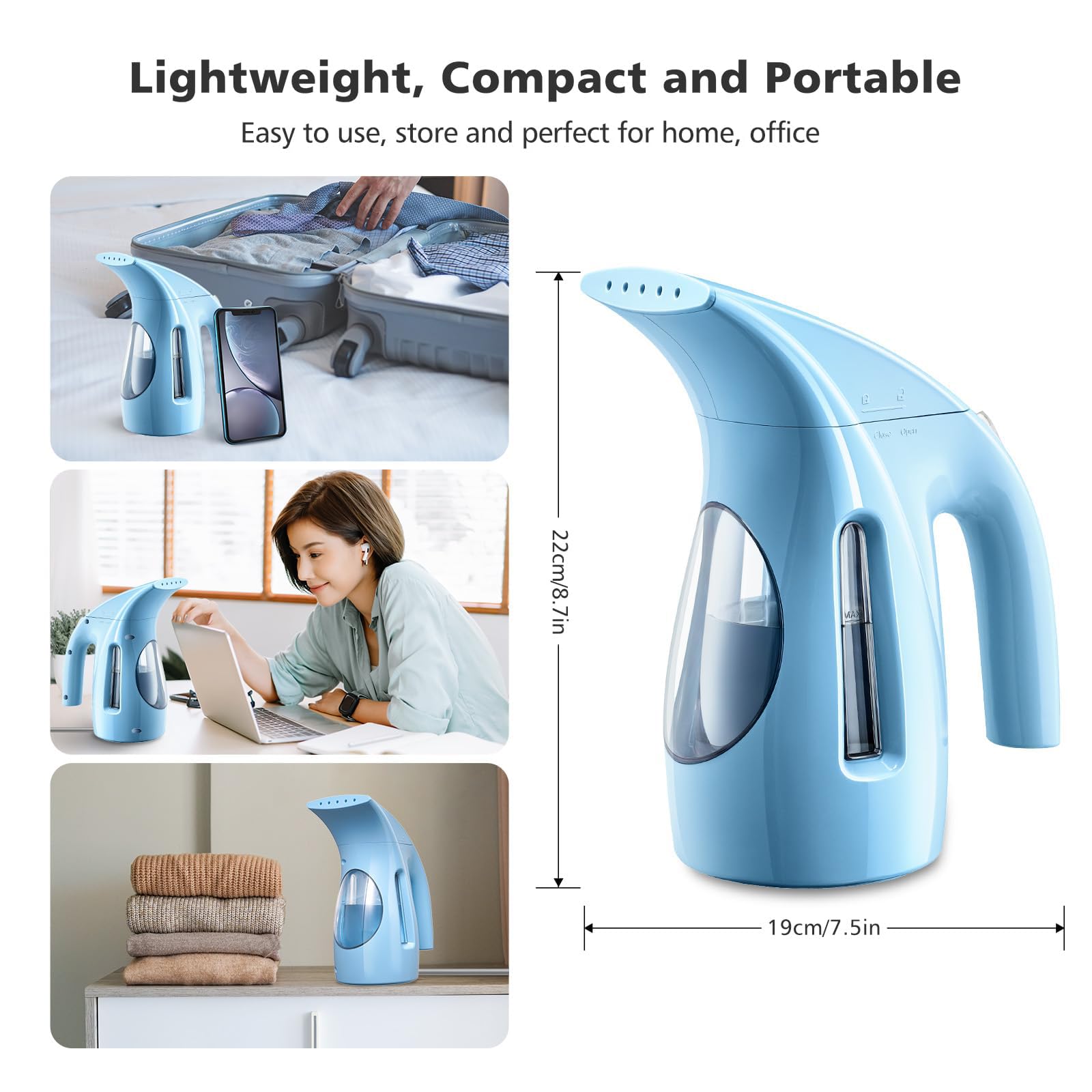 HiLIFE Steamer for Clothes, Portable Handheld Design, 240ml Big Capacity, 700W, Strong Penetrating Steam, Removes Wrinkle, for Home, Office(ONLY FOR 120V) (Blue) view 5