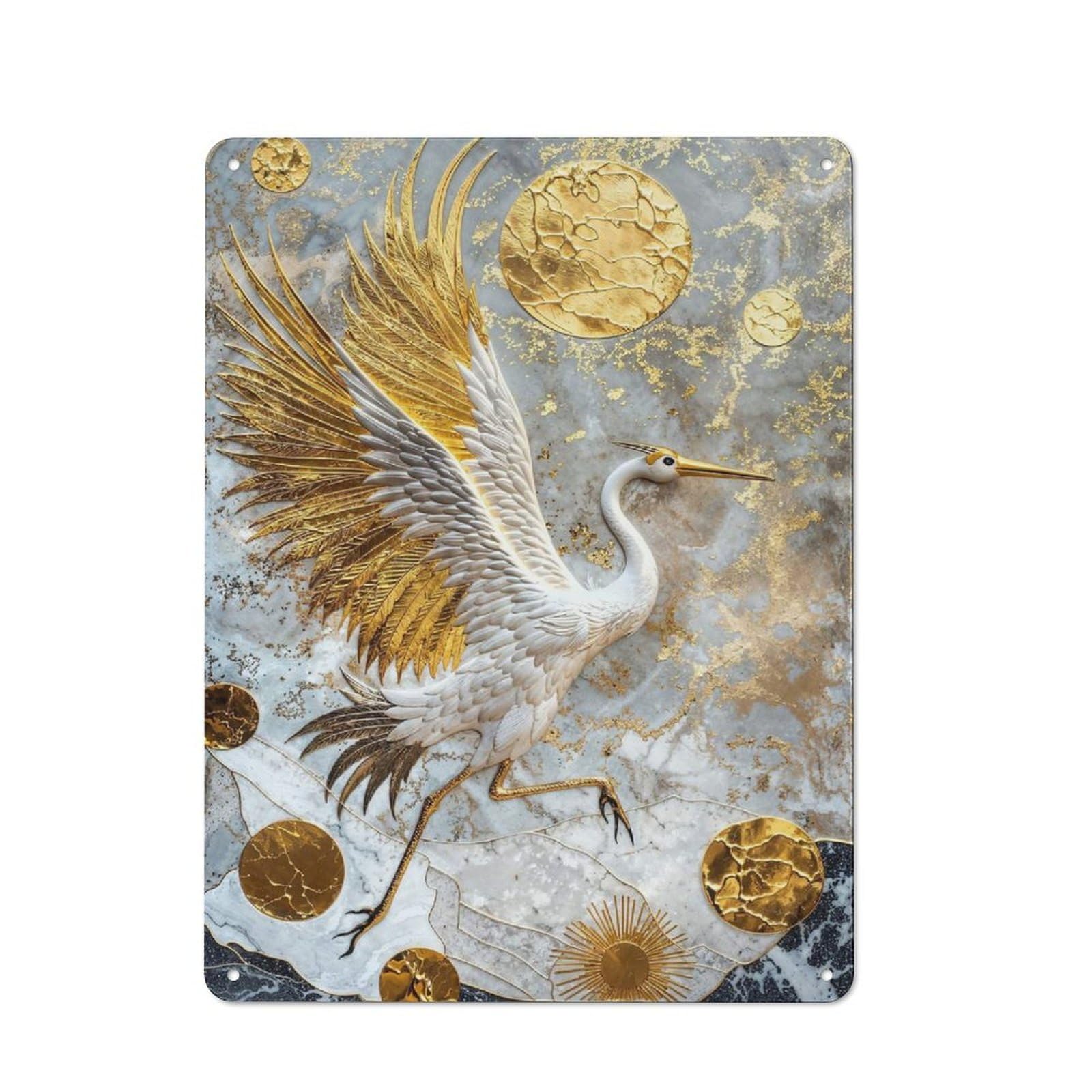 Junmoney Style-5 Garden Style Golden Crane Majesty Tin Sign 40X30cm, Porch Wall Decor For Patio Bar, Workshop, Shed Or Kitchen