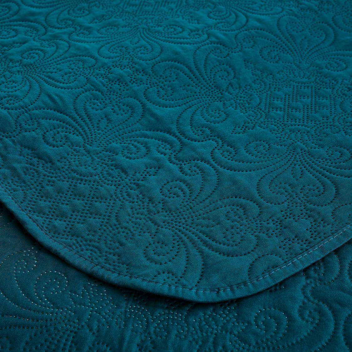 Chezmoi Collection Luca 3-Piece Oversized Bedspread Set, King Size, Teal - Summer Quilt Lightweight Microfiber Bedspread 118 x 106 - Floral Medallion Pattern Coverlet for All Season - Image 6