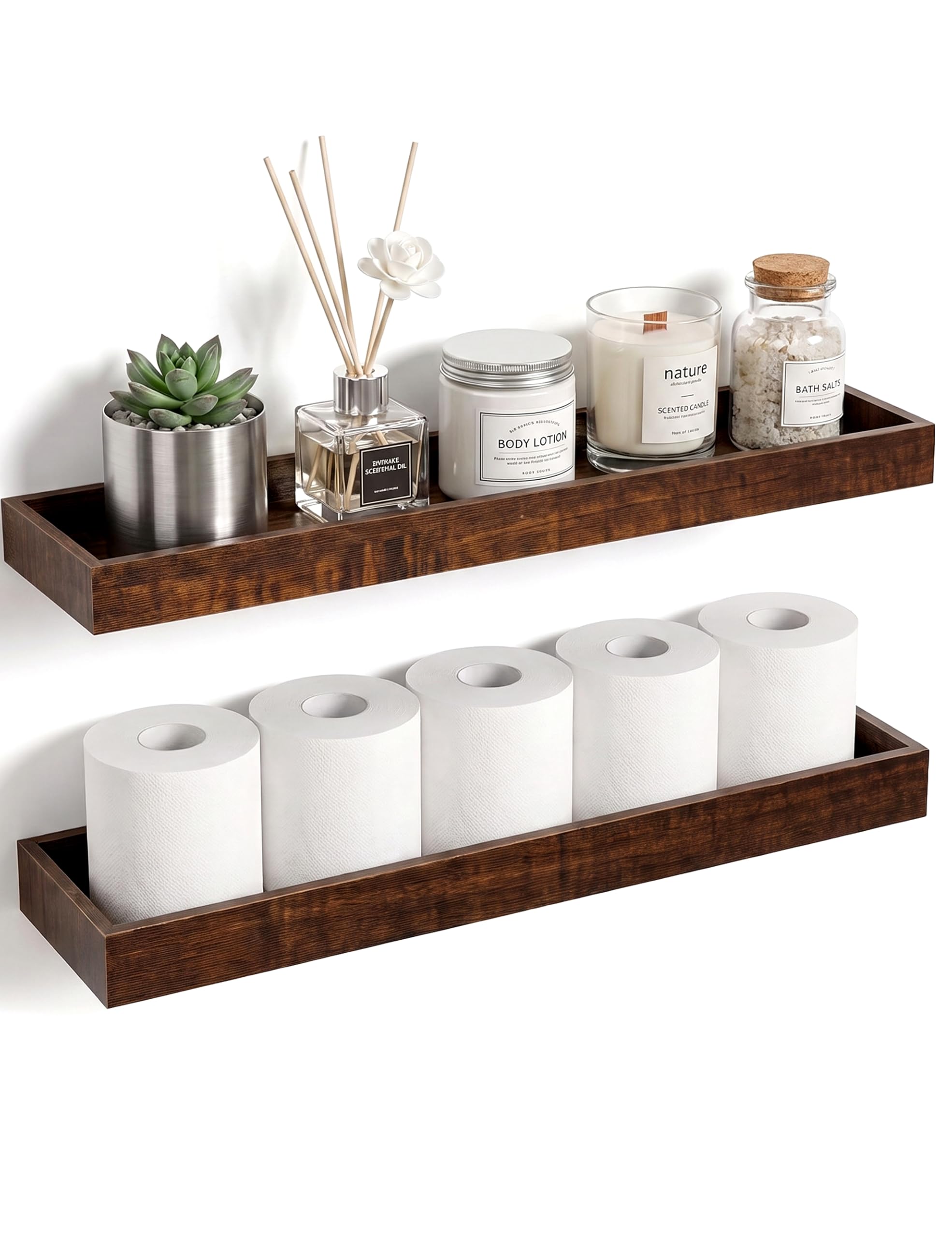 Mifurn Walnut Floating Shelves with Raised Lip Set of 2 60cm Bathroom — image 1