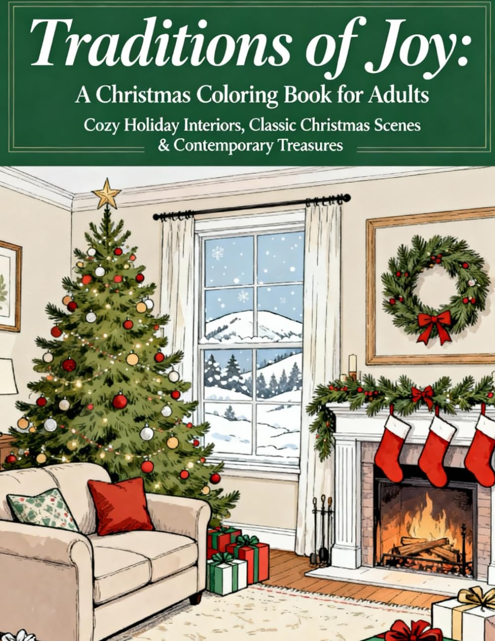 Traditions of Joy: A Christmas Coloring Book for Adults: Cozy Holiday Interiors, Classic Christmas Scenes & Contemporary Treasures
