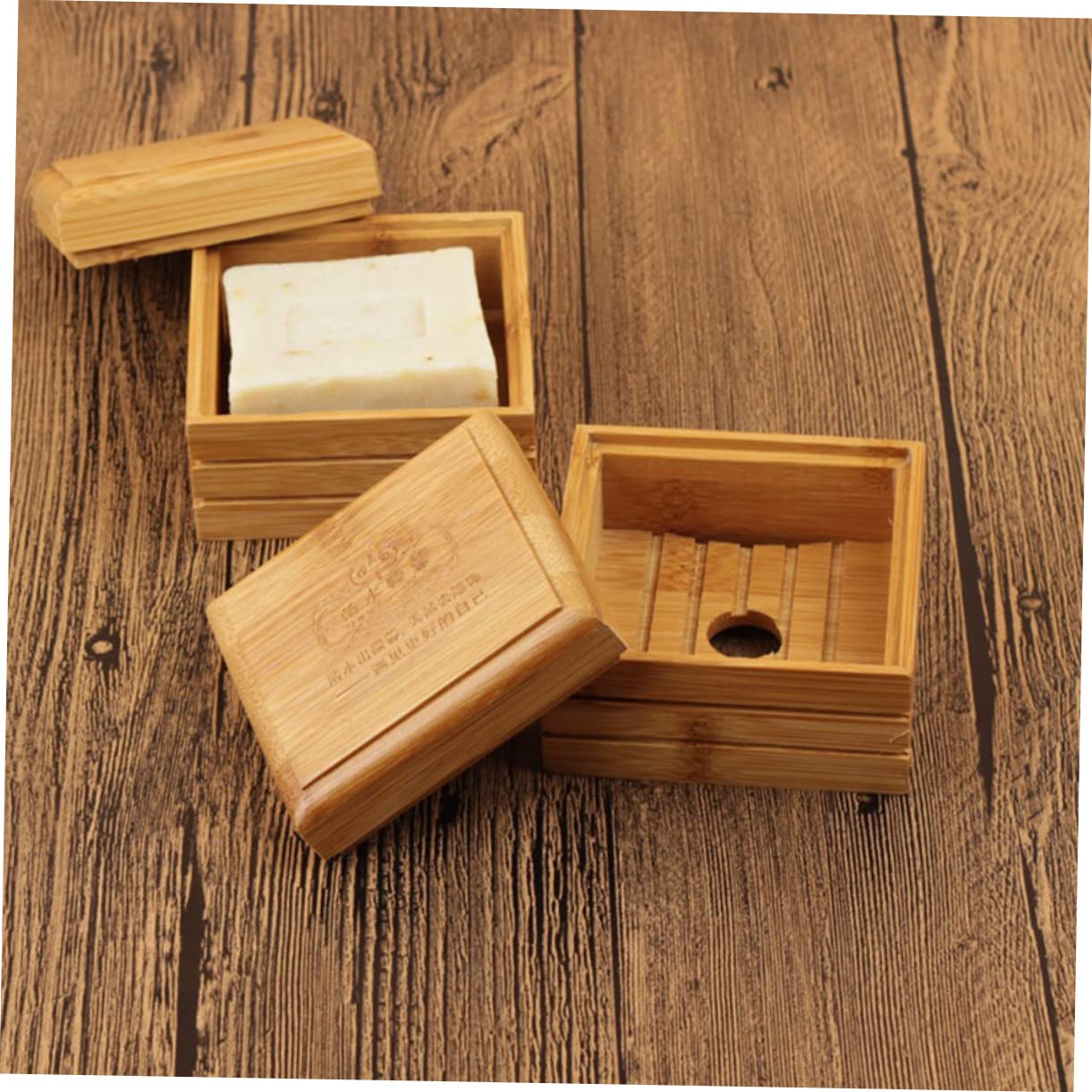 4piezas Jabonera De Bambú Ecológica Drenaje Soporte para Jabón Natural para Baño y Cocina