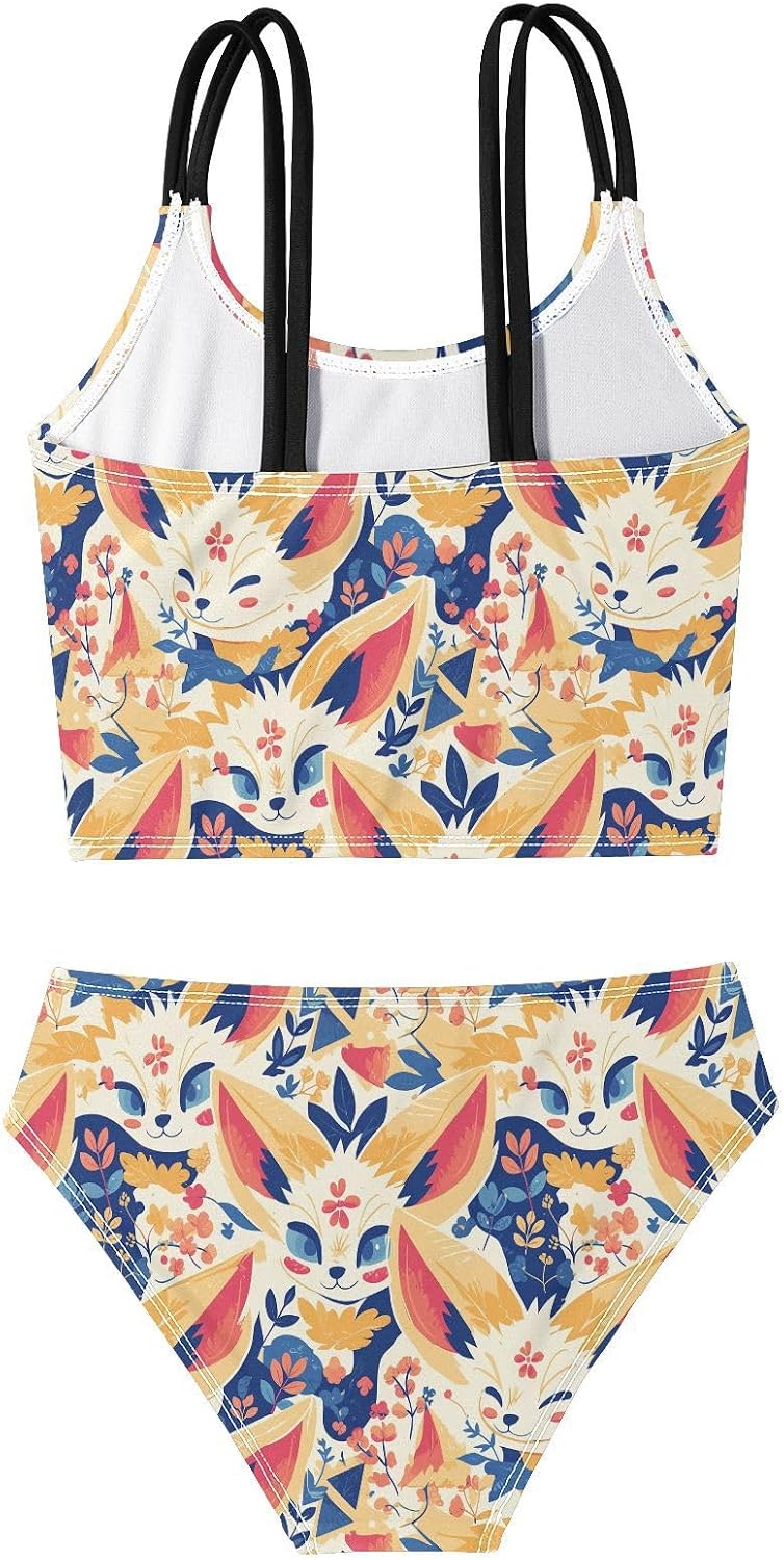 visesunny Girls Two Piece Swimsuits Fox Big Ears Girl's Bikini Sets Bathing Suits for Girls Size 5-12Y