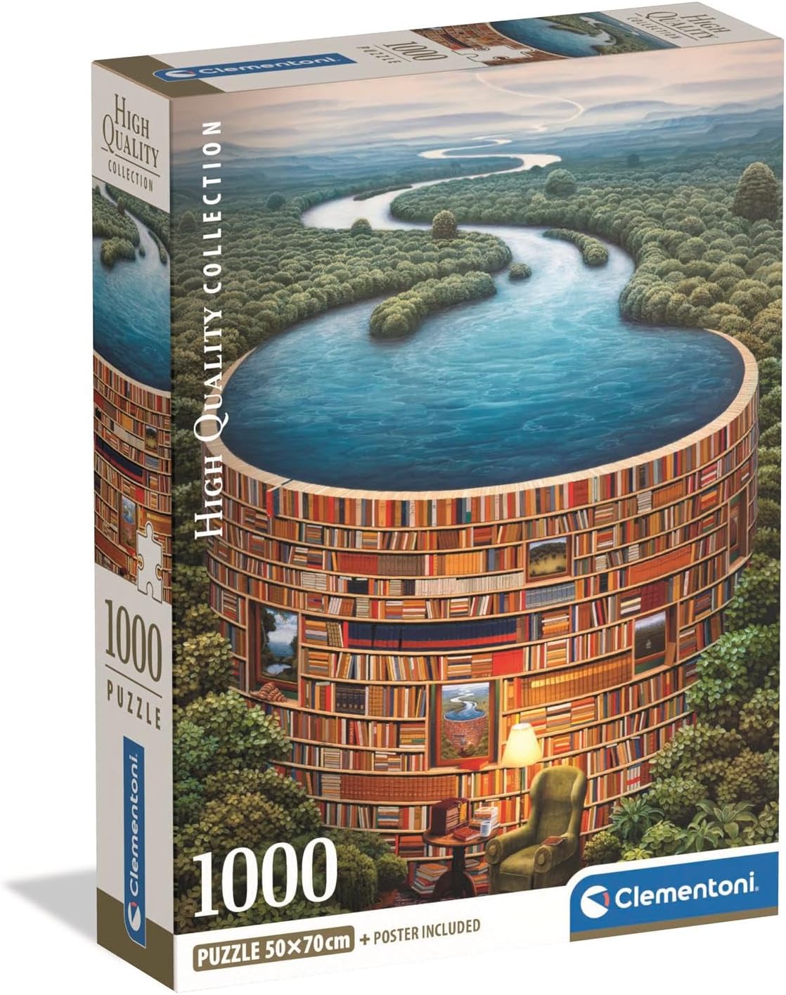 Clementoni - Jigsaw Puzzle 1000 Pieces for Adults and Teenagers, Collection, Biblodame Theme, Illustration Library Dam, Compact Box with Poster Included, Gift Idea Made in Italy, 70 x 50 cm, 39949