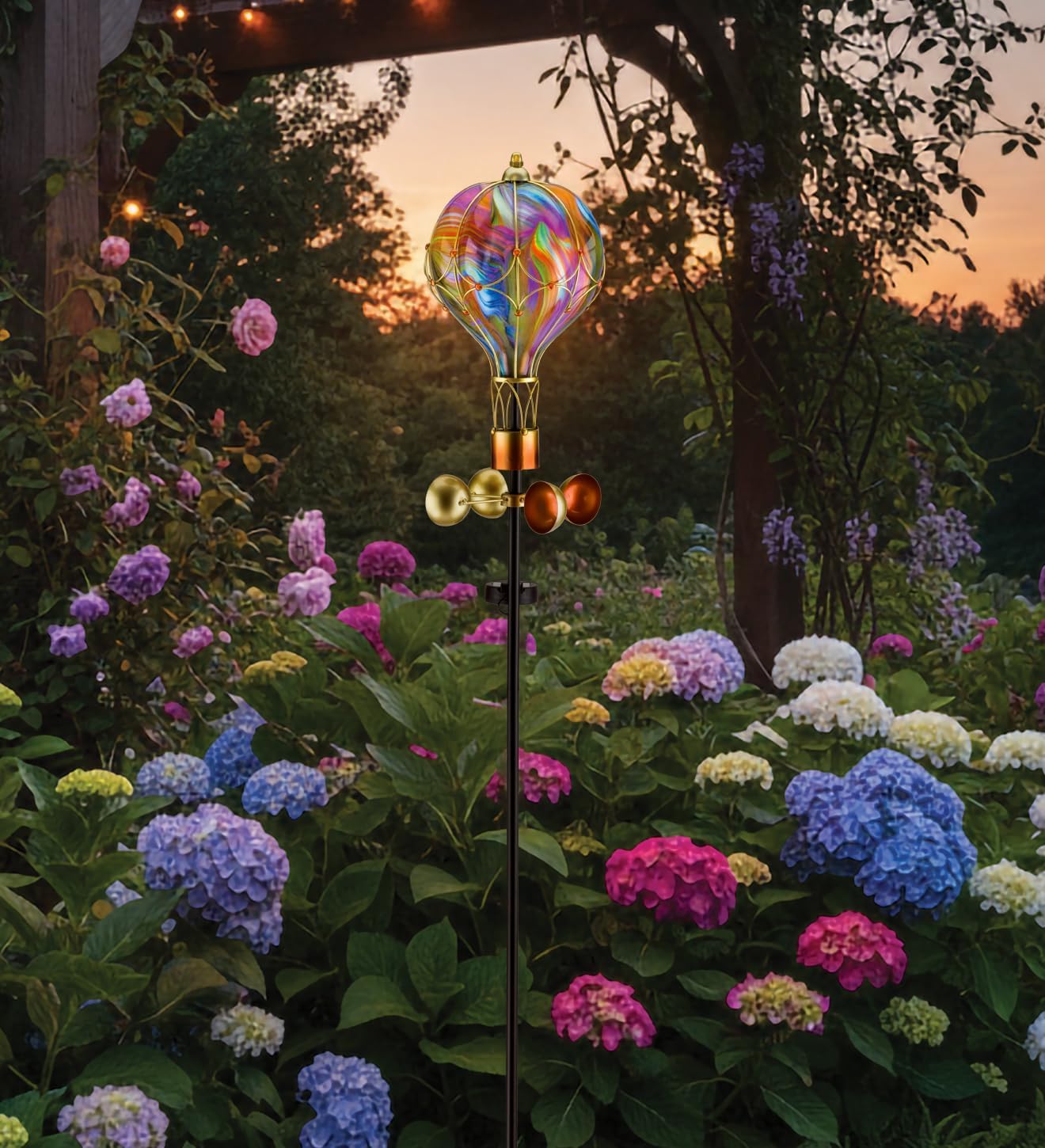 Regal Art & Gift Swirl Balloon Spinner, 62-Inch Solar Garden Stake - Metal Wind Spinner with Solar Light - Outdoor Kinetic Garden Sculpture for Yard Art, Patio & Lawn Décor - Orange