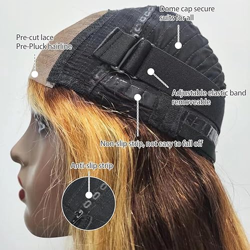 Miniatura 2 de Wear and Go - Pelucas de cabello humano sin pegamento, precortadas precortadas, con reflejos, encaje frontal, peluca de cabello humano de 22