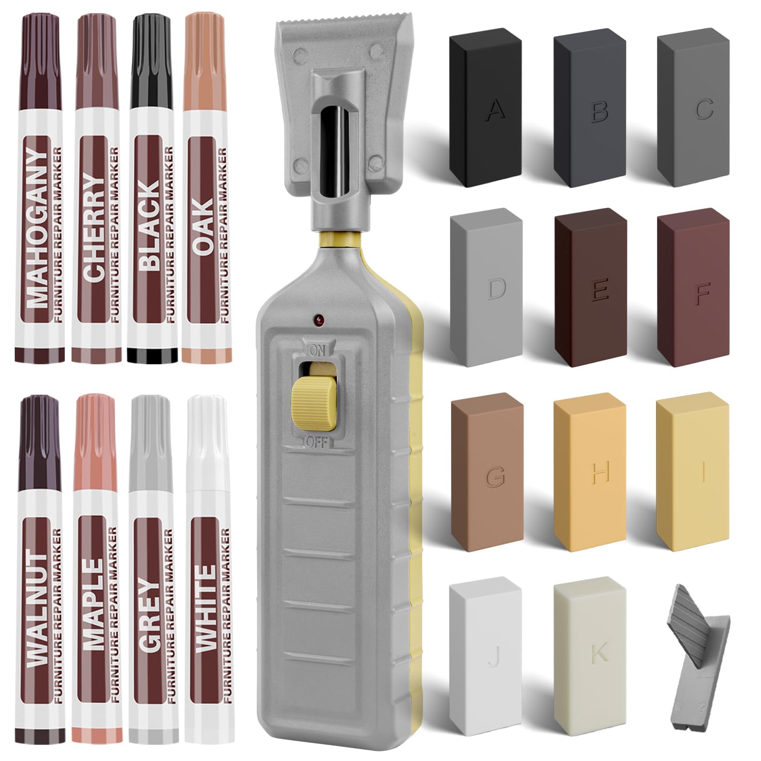 Laminate Floor Repair Kit, Wood Furniture Repair Kit with 11 Colors Hardwood Floor Wax and 8 Colors Furniture Markers, Vinyl Linoleum Floor Repair kit Covers Scratches, Stains, Hole, Cracks