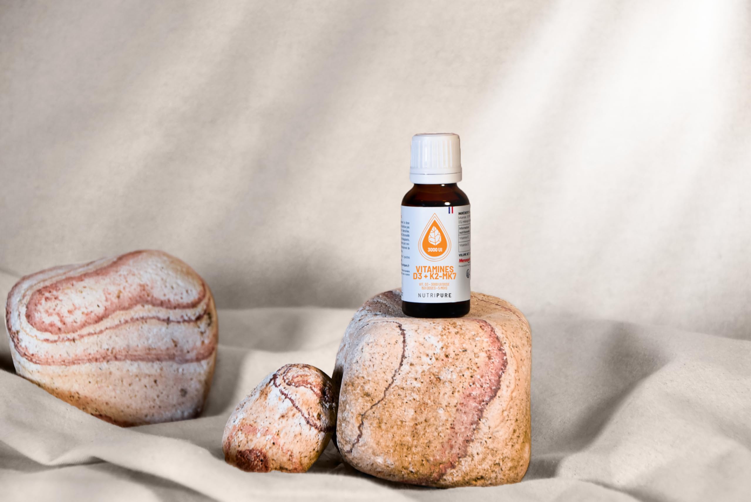 Nutripure | Vitamine D3 K2-MK7 3000 UI | Dosage Élevé pour Système Immunitaire, Santé Osseuse et Musculaire | Avec VitaMK7® et Huile d’Olive Bio | Haute Absorption et Posologie Personnalisée | 5 Mois