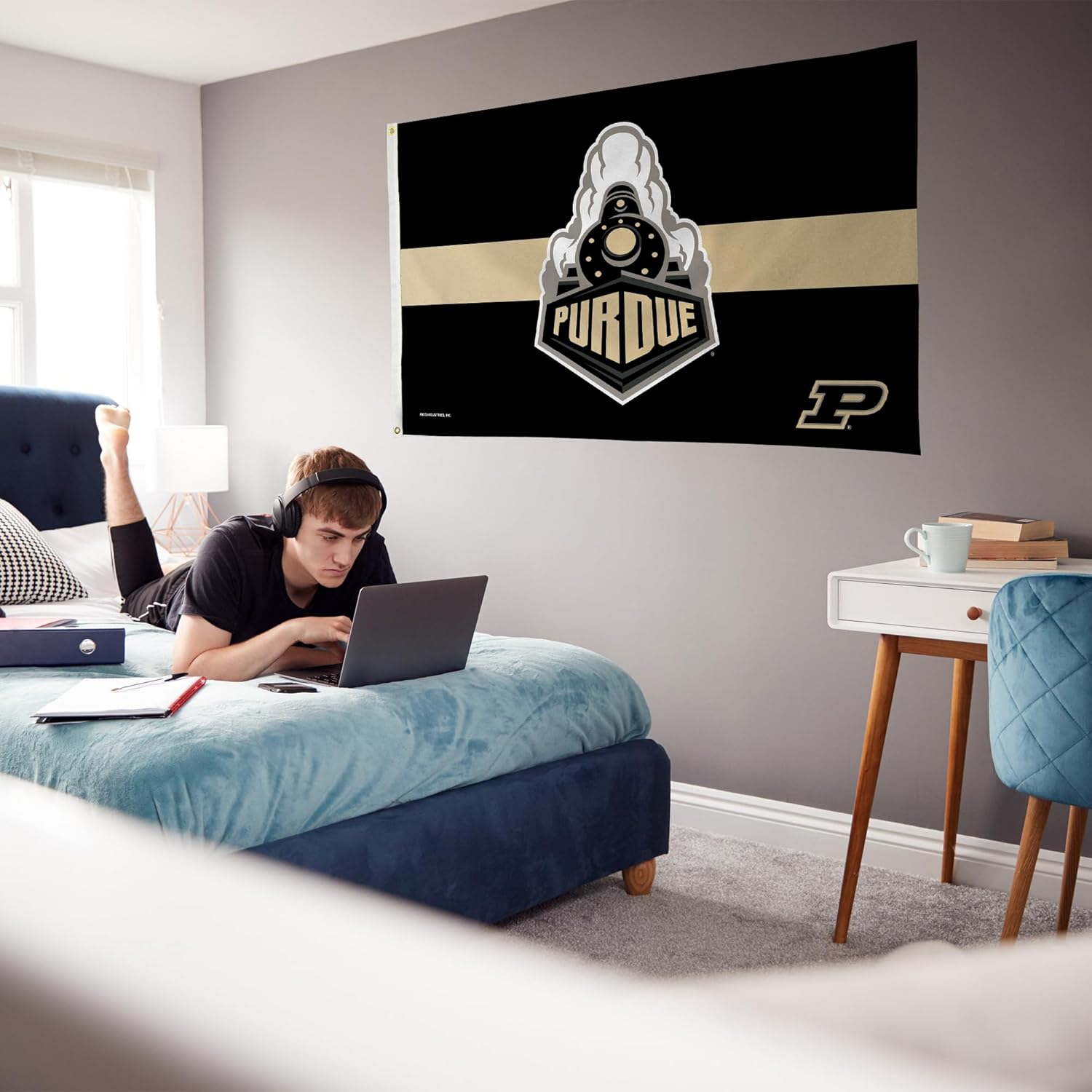 Rico Industries NCAA Purdue Boilermakers Black with Gold Stripe 3' x 5' Banner Flag Single Sided - Indoor or Outdoor - Home Décor
