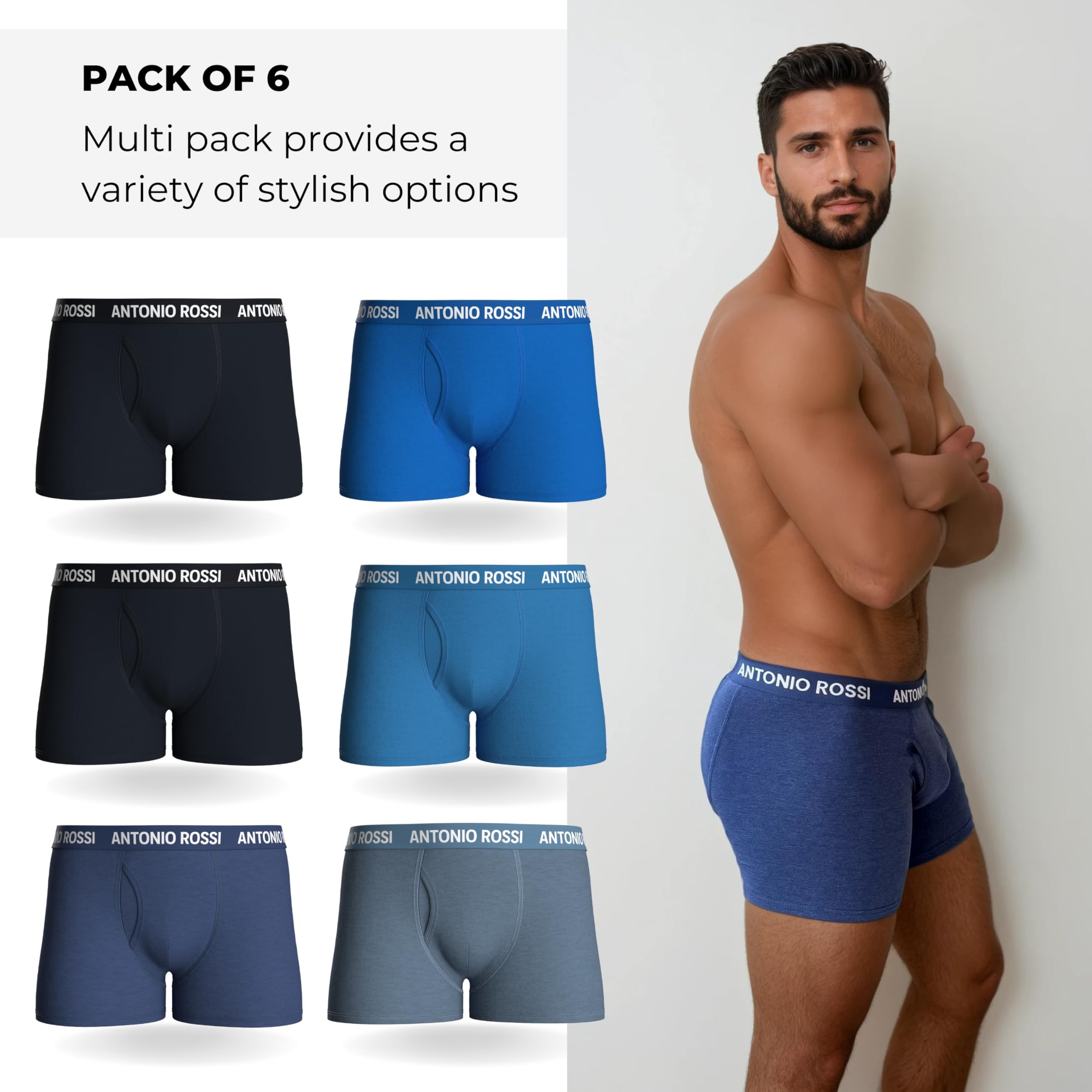 ANTONIO ROSSI Confezione da 6/12 boxer da uomo con apertura aperta, boxer aderenti, in cotone super morbido, senza etichette pruriginose, traspiranti, traspiranti e traspiranti