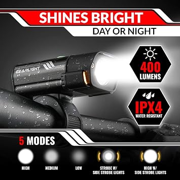 Bike Lights for Night Riding, USB Rechargeable Front and Back Lights, LED Bicycle Headlight and Tail Light Set, Water Resistant Bike Lights Rechargeable for Mountain Bikes, Kids Bike Light, MTB Light