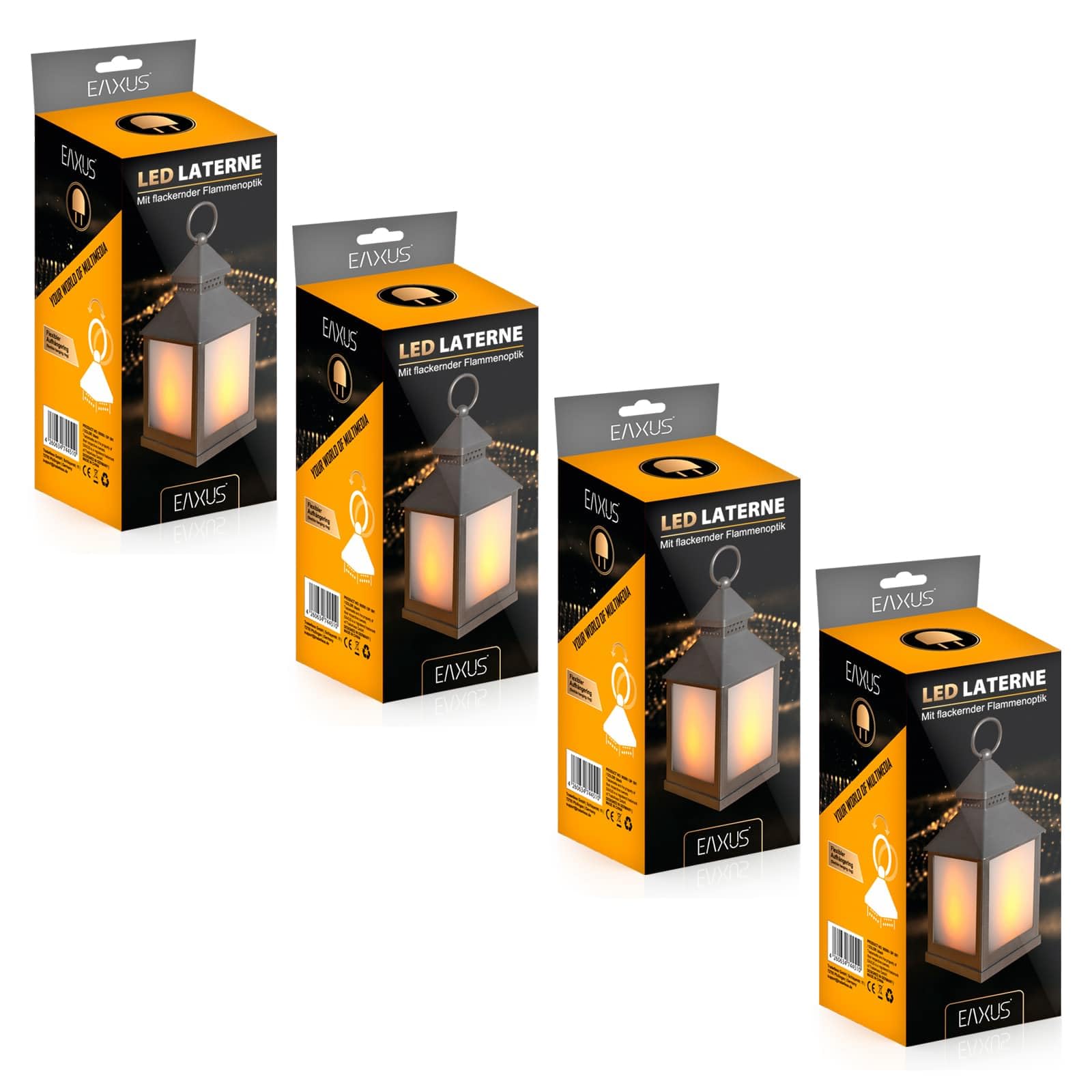 Eaxus® 4er Set LED Laterne für Draußen - Notfallleuchte Blackout. Windlicht mit Flammeneffekt Kerze - Wohnzimmer & Garten Deko