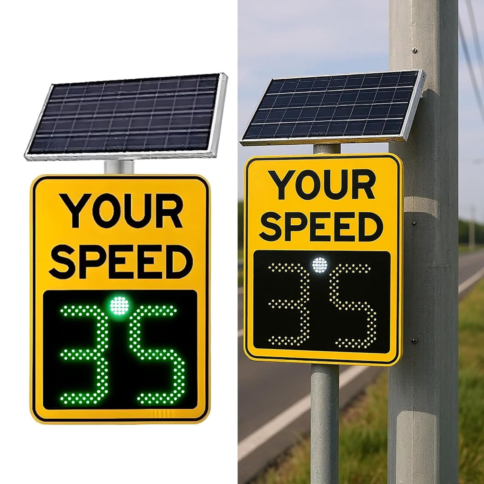 Señal LED de velocidad de radar con energía solar, 20 x 27 pulgadas, con control remoto para carreteras y carreteras de velocidad limitada