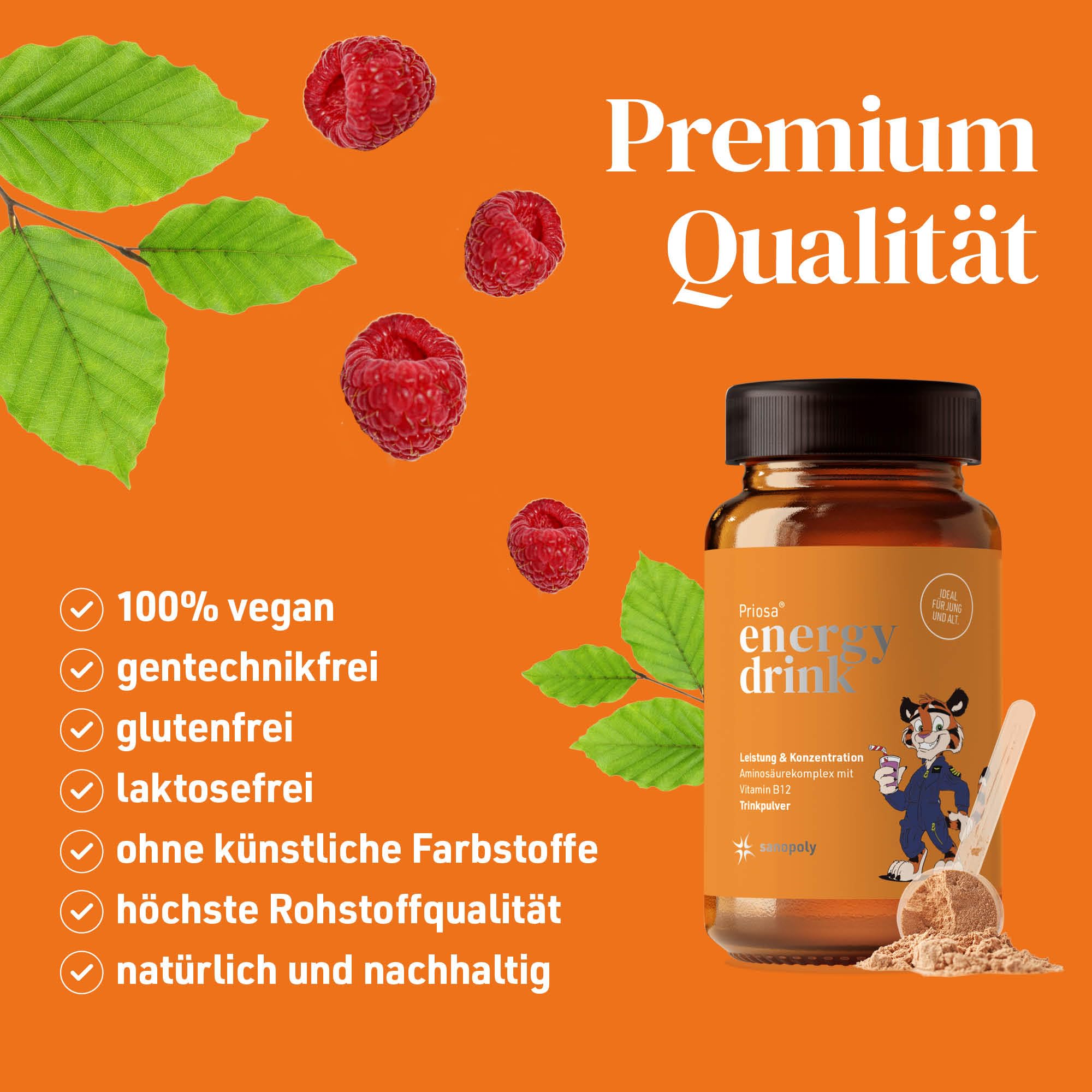 Priosa® energy drink Himbeere 240 g I Aminosäuren-Drink
