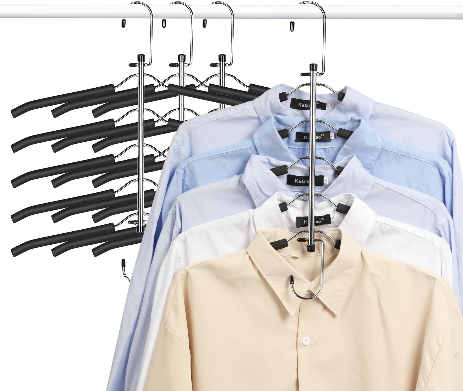 Clothes Hangers Space Saving Shirt Organizer, Non Slip Multi T Shirt Hangers for Closet with Foam Padded for Blouse Hoodie Sweatshirt Sweater Short Closet Organizers and Storage Black 4 Pack