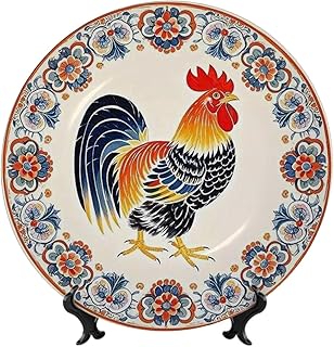 Vintage Chicken Ceramic Decorative Plate,10 Inch,Rooster Illustration Dish with Stand Ceramic Ornament Used for Display Kitchen Wall Dinner Plate Dessert Home Office Decor