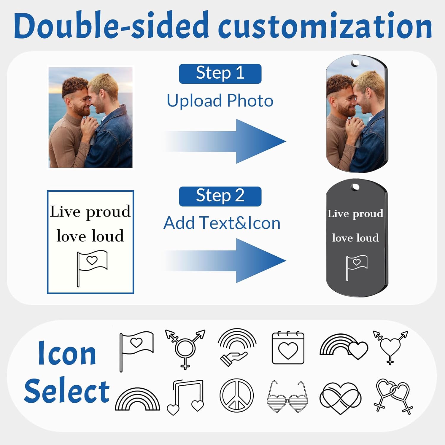 HJX Custom Photo Dog Tag Necklace for LGBTQ Couples Personalized Engraved Photo & Text Necklace Stainless Steel Pride Gift for Anniversaries, Coming Out, and Pride Month - Image 2