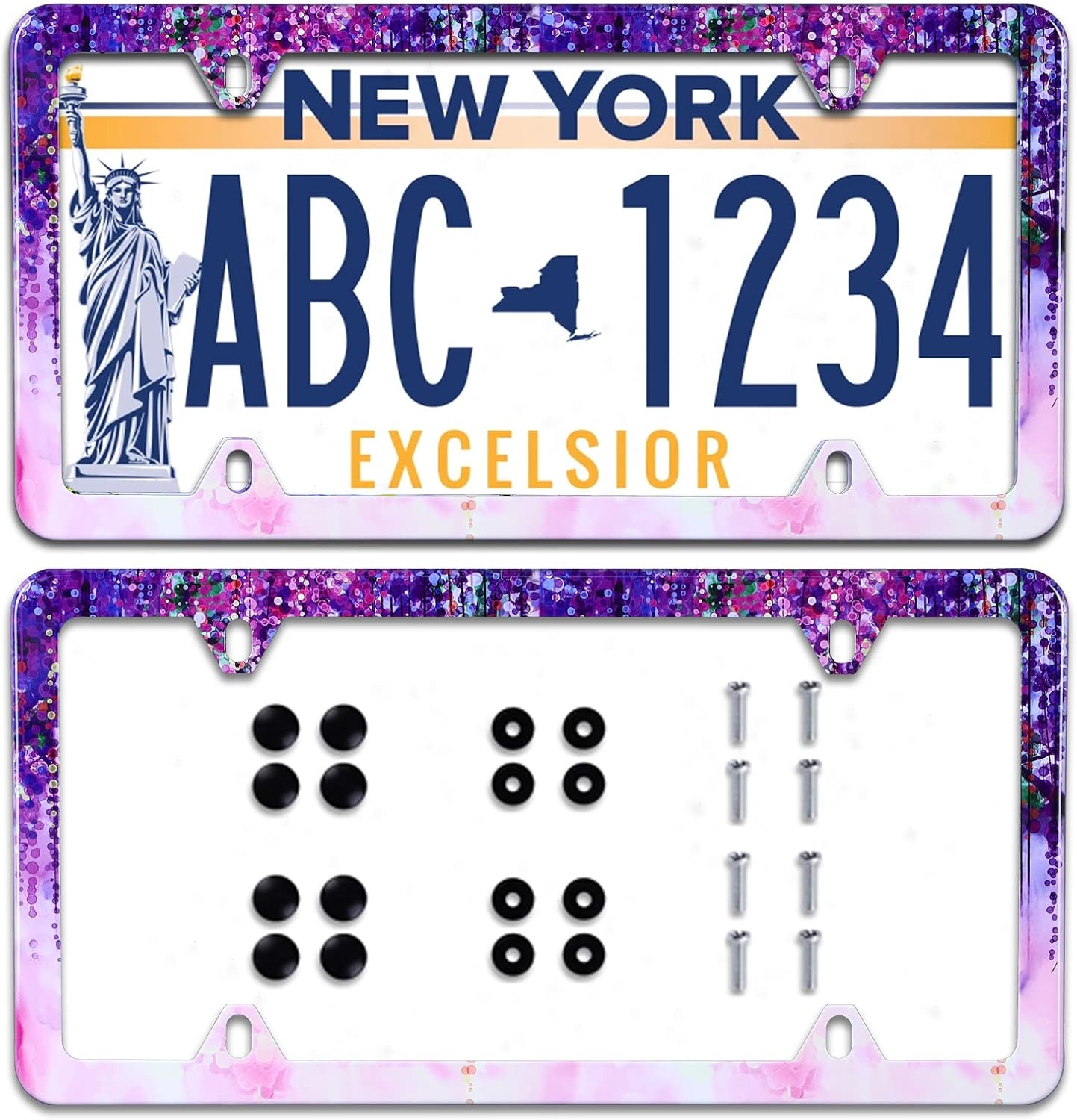 【2Pcs】 Violet Flowers Watercolor Wisteria Flowers License Plate Frame Stainless Steel Car License Plate Frame Accessory Car Plate Frame Decor for US Canada Vehicle Standard Size