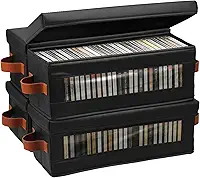 Pacote com 4 caixas de armazenamento de DVD com janela visível, comporta 104 CDs 40 x 14,5 x 15,5 cm, suporte à prova de poeira com tampa e alça para DVDs, CDs, livros de videogame
