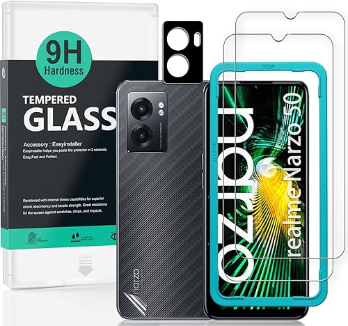 Ibywind Protector de pantalla para realme Narzo 50 5G (6.6 pulgadas), paquete de 2 + 1 protector de lente de cámara + 1 película trasera, vidrio