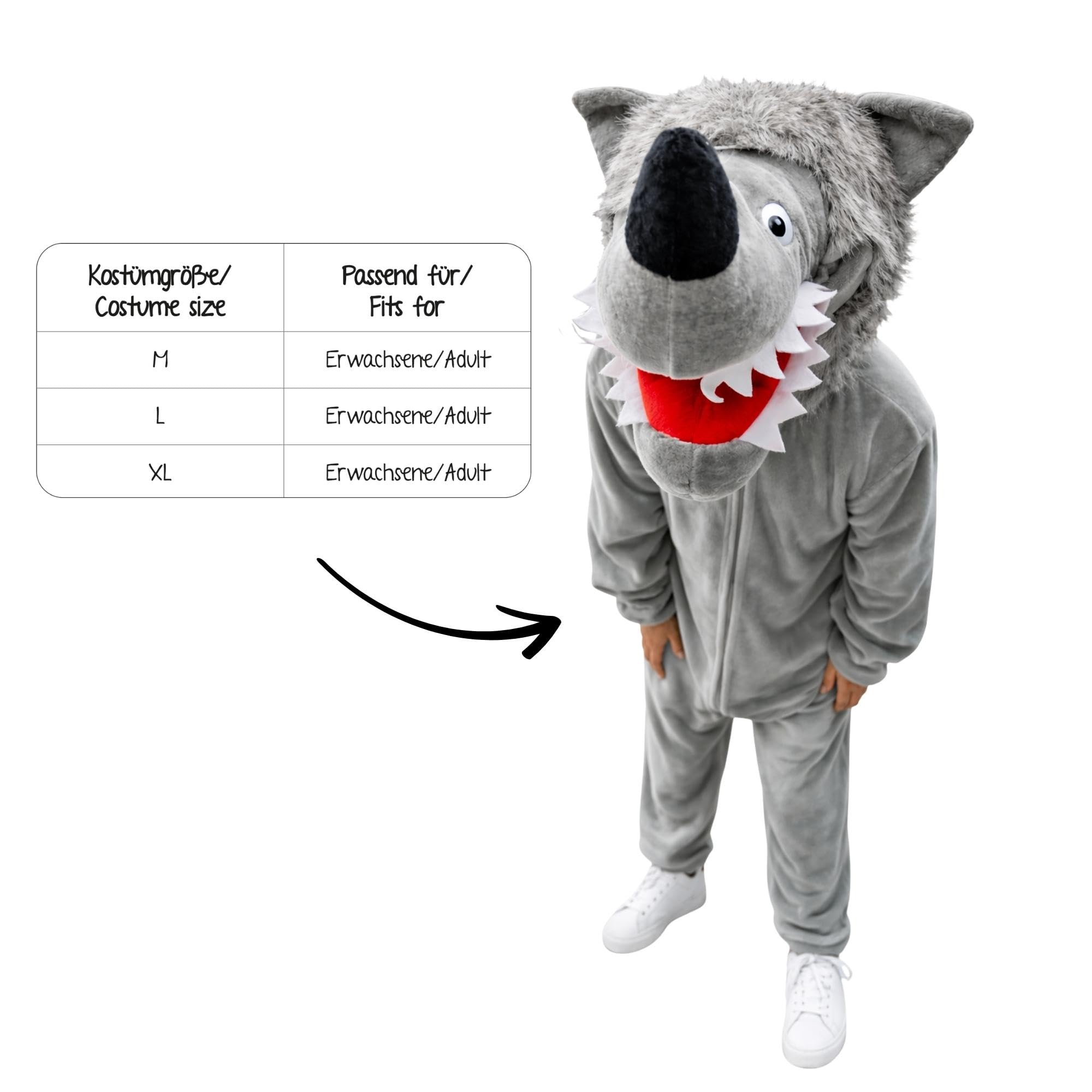 Seruna Wolf-Kostüm, F49 M-L, für Erwachsen-e Männer Frau-en, Wolfs-Rudel Wölfe Tier-Kostüme Fasching Karneval Fasnacht Faschingskostüm-e Karnevalskostüm-e