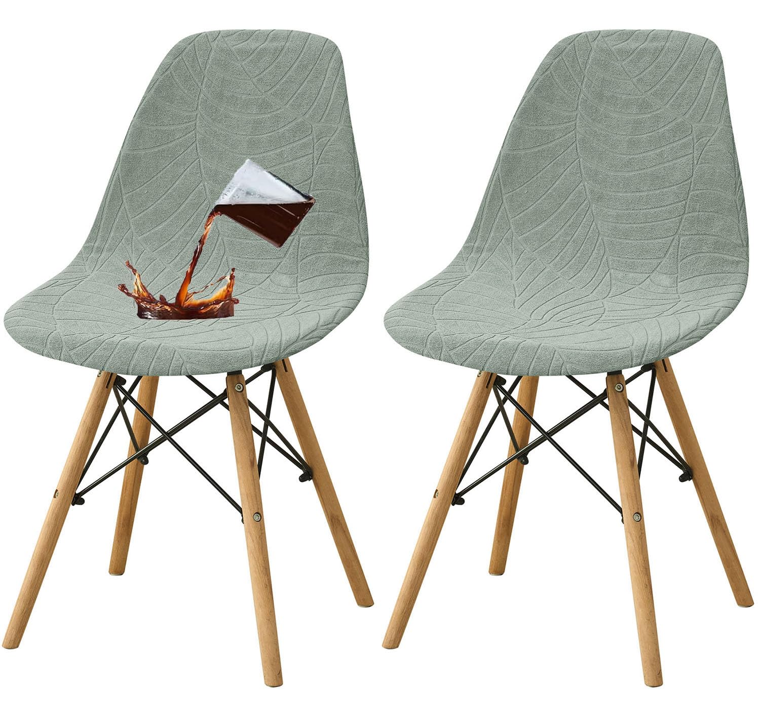 YOPOIY Waterproof Shell Chair Covers Set of 6 4 2, Stretch Armless Chair Slipcovers for Dining Chairs, Washable Mid Century Modern Chair Protector for Pets (green,2 PCS)