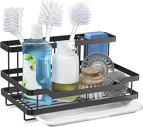 Soporte para esponja para fregadero de cocina organizador grande de acero inoxidable para escurridor para fregadero dispensador de jabonera para