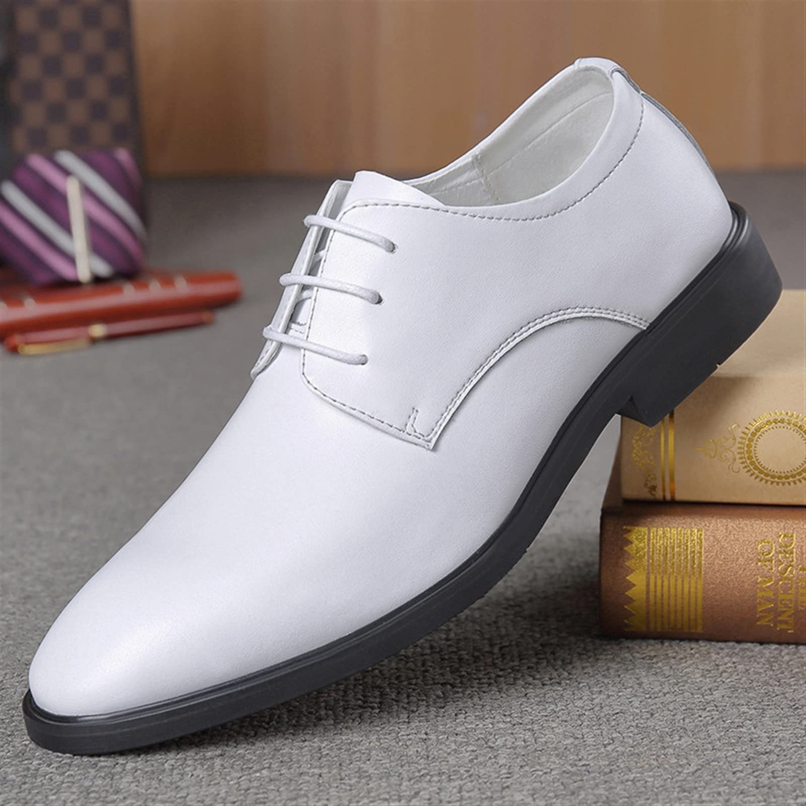 Zapatos de Vestir for Hombre Zapatos Derby con Cordones Blancos Punta Redonda Cuero sintético Suela de Goma Antideslizante Boda