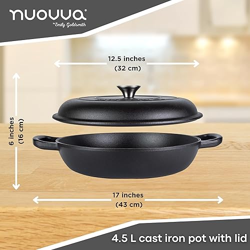 Miniatura 2 de Cazuela de hierro fundido poco profunda con tapa, olla antiadherente para horno holandés, apta para horno hasta 500  F, utensilios de cocina