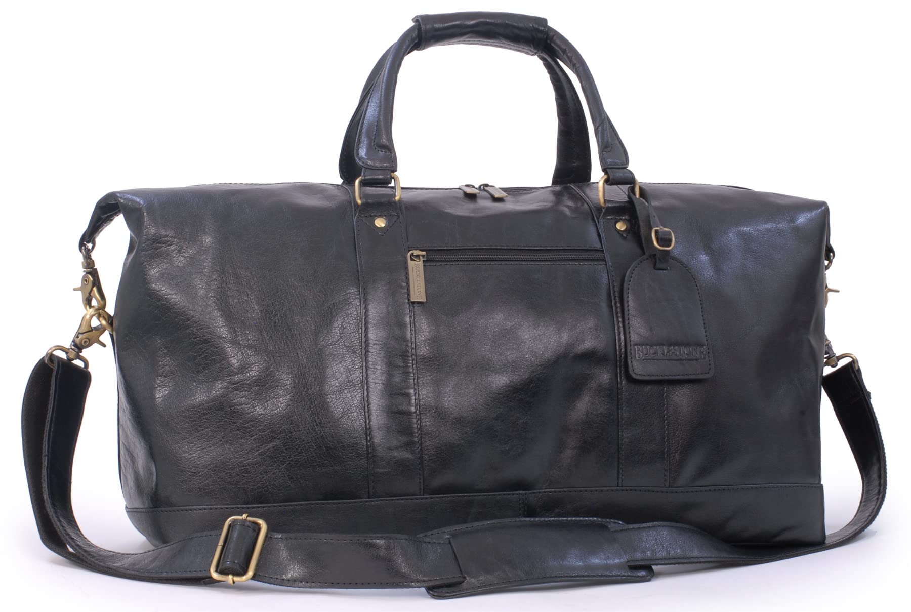 Męska Skórzana Torba Podróżna - Duży Sportowy Holdall - Bagaż Weekendowy z Odpinanym, Regulowanym Paskiem na Ramię - York - Czarny