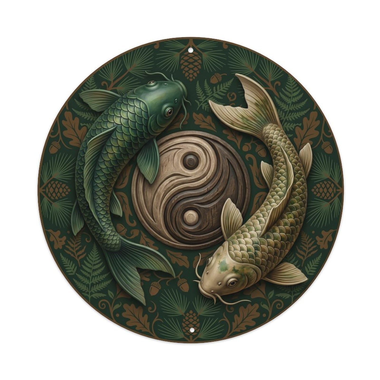 Metal Tin Sign Tai Chi Koi Fish Pine Green Forest