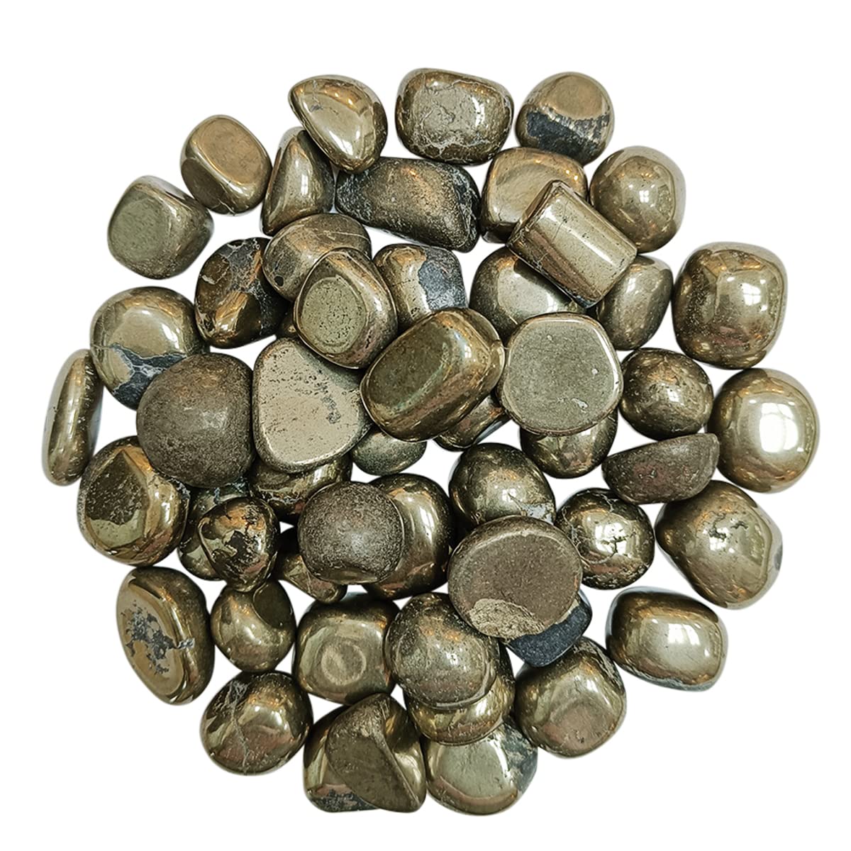 Certified Pyrite Tumble Stone with Authenticity Certificate (100 Gm) | Healing Gemstone for Abundance & Wealth | Decorative Pebble for Home Decor, Office Desk Decor & Fish Tank Decoration (4-8 Pcs)