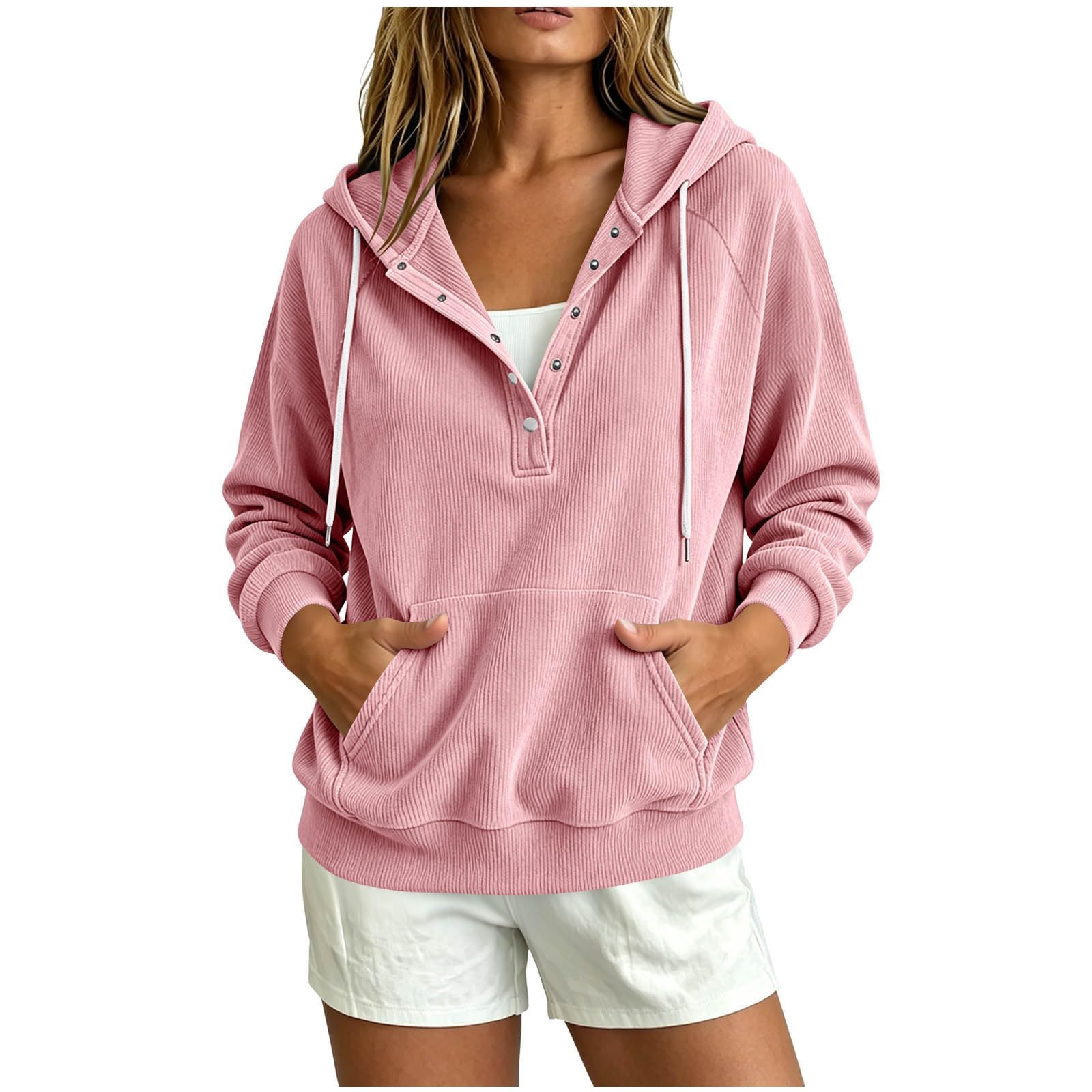 Felpa da Donna alla Moda con Cappuccio, Maniche Lunghe, vestibilità Ampia, con Tasca. Felpa Stretta