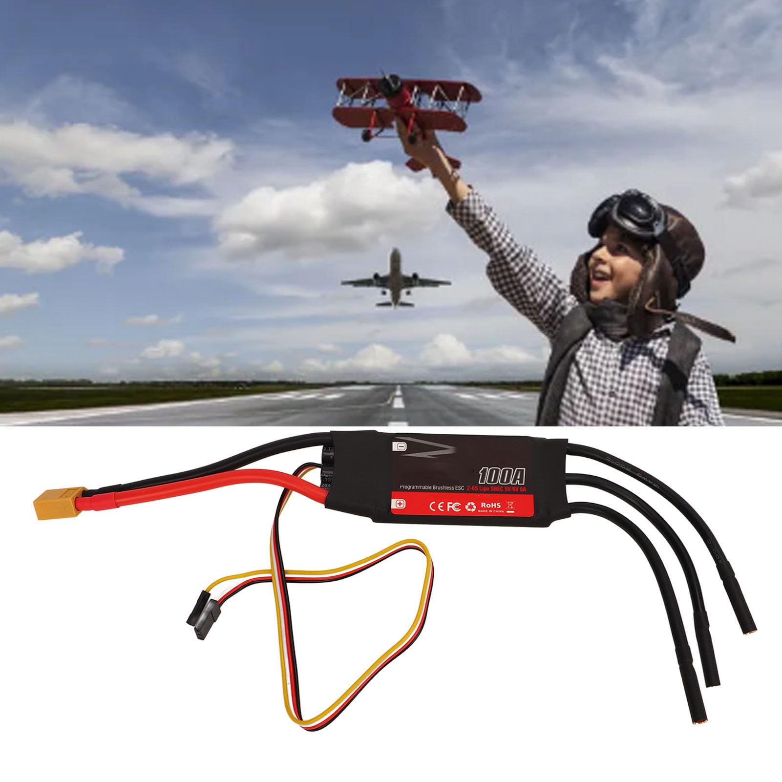 CHICIRIS Bezszczotkowy ESC, Wysokowydajny Kontroler Prędkości 100 A z kartą Programowania LCD dla Zdalnie Sterowanych Dronów i Stałopłatów