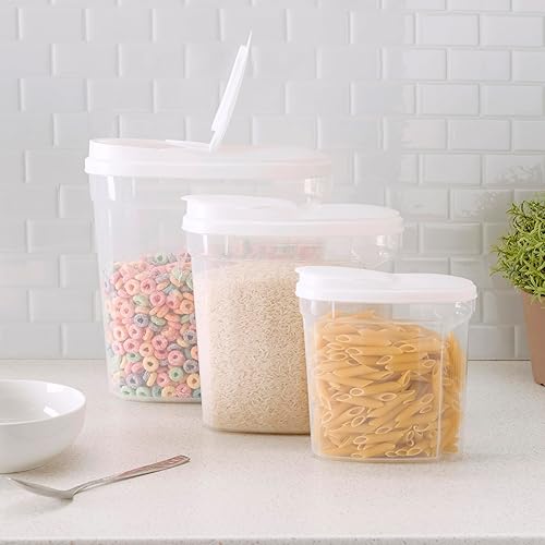 Miniatura 5 de Home Basics Recipiente de almacenamiento de alimentos de cereales de 3 piezas, tapas blancas